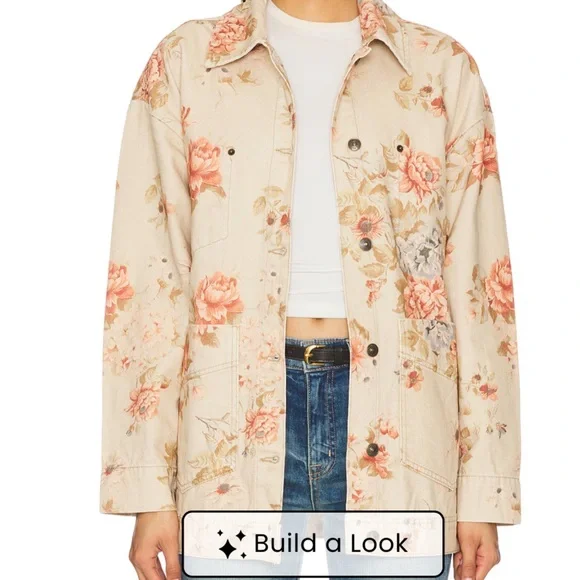 Basically new** Free People Floral Utility Jacket - Cream and Pink - Picture 4 of 5
